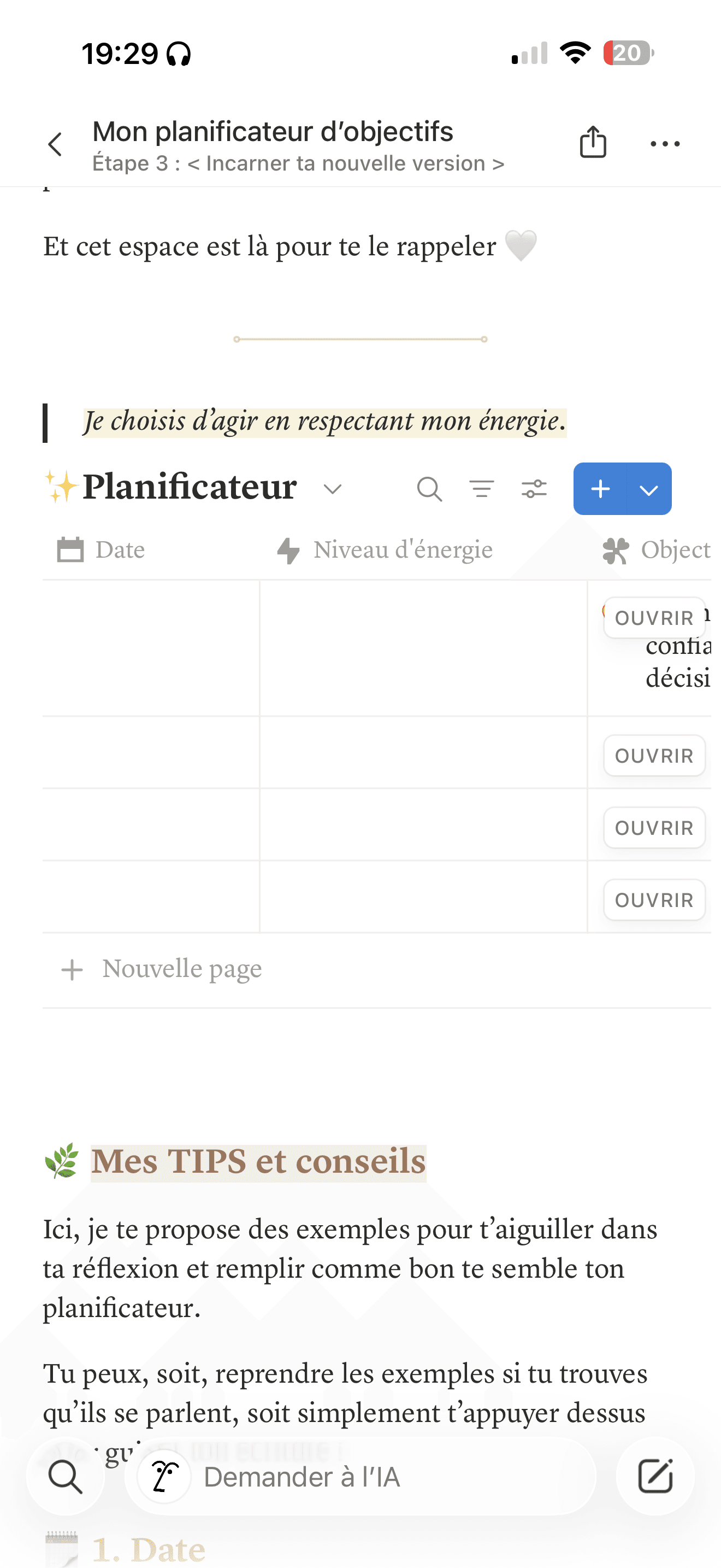 Planificateur d'objectifs - Étape 1